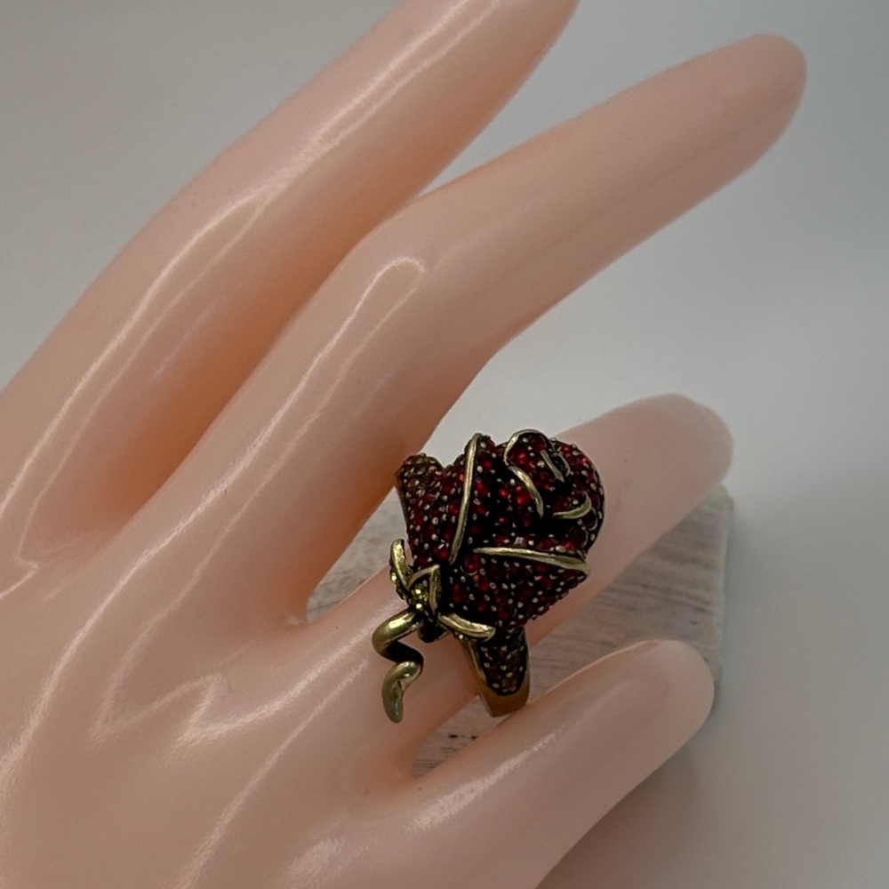Heidi Daus Climbing Rose Size 10 Bold Dimensional Statement Bronze Red Green - Picture 10 of 17